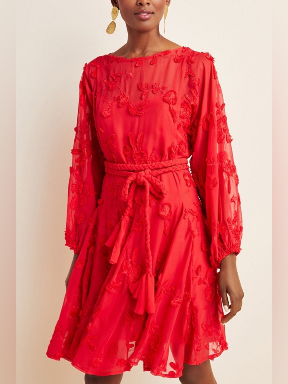 NWT Mate Mare Anthropologie Red Mini Dress with Floral Appliqué Medium